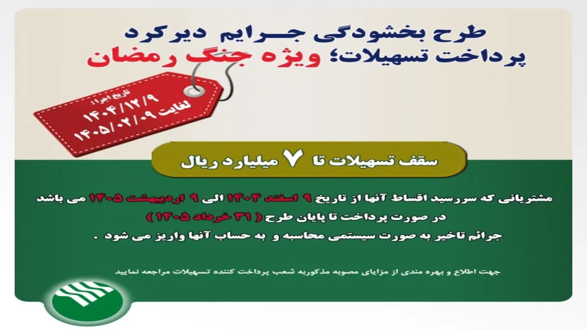 طرح بخشودگی جرائم تسهیلاتی در دوره جنگ رمضان در پست بانک ایران اجرا می‌شود